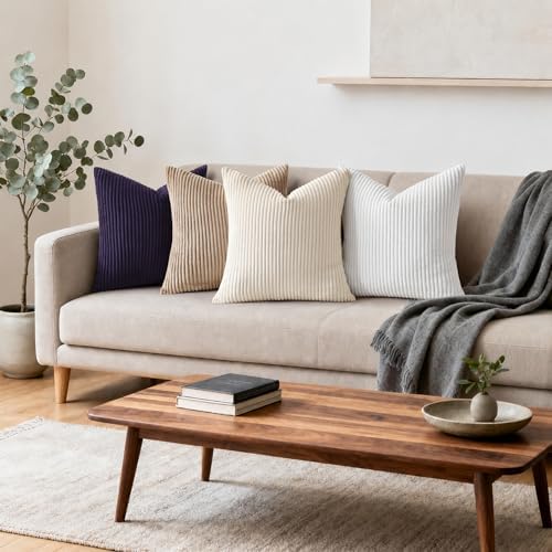 Mecatny Corduroy Decorative Throw Pillow Covers 24x24 Set of 2 Dusty Purple - Image 3