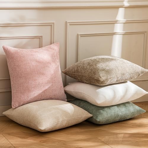 a moment Pink Chenille Throw Pillow Covers 22x22 Inch Pack of 2 Modern - Image 5