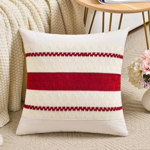 Fancy Homi Set of 2 Boho Red Decorative Throw Pillow Cover 18x18 Inch - Image 2