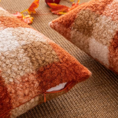 AQOTHES Plaid Fall Throw Pillow Covers Orange 24x24 Inch Set of 2 - Image 6