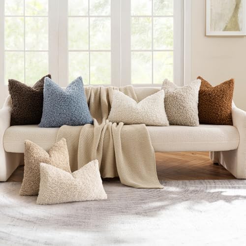 MIULEE Decorative Faux Fur Pillow Covers Sherpa 16x16 Oatmeal - Image 4