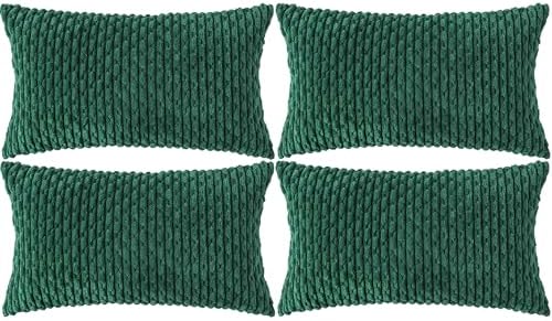 Set of 4 Dark Green Decorative Throw Pillow Covers 12x20 Inch Corduroy Pillow by Cozoomy