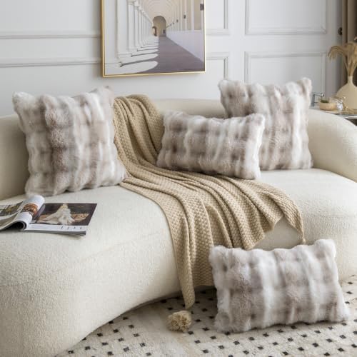 MADIZZ Pack of 2 Thick Plush Faux Wool Throw Pillow Covers Soft Boho Throw - Image 4