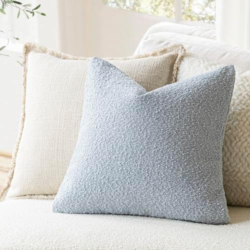 Foindtower Decorative Textured Boucle Throw Pillow Covers 24x24 Light Blue - Image 4