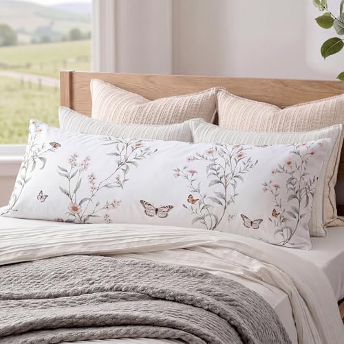 Bedorm 20 x 54 Body Pillow Cover Cotton Body Pillow Case Butterflies Botanical by Bedorm