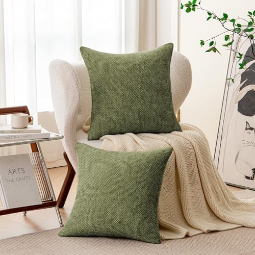 a moment Olive Green Chenille Throw Pillow Covers 16x16 Inch Pack of 2 Modern - Image 4