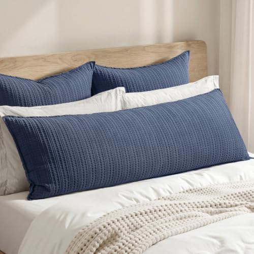 Decorative Waffle Lumbar Pillow Cover 14x36 in Navy Blue No Instert by Woaboy