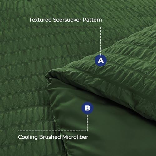 HYMOKEGE Dark Green Twin Comforter Set Seersucker 5 Pieces, All Season Luxury - Image 4