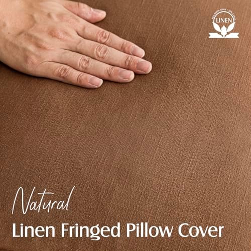 Foindtower Decorative Linen Fringe Throw Pillow Covers 26×26 Orange Brown - Image 2