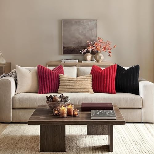 MIULEE Faux Fur Decorative Throw Pillow Covers 20x20 Set of 2 Burgundy - Image 3