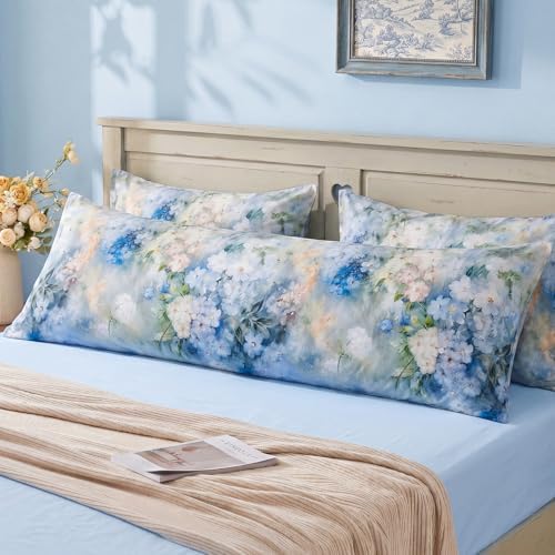 Bedorm 20 x 54 Body Pillow Cover Cotton Body Pillow Case Blue Flower Botanical - Image 6