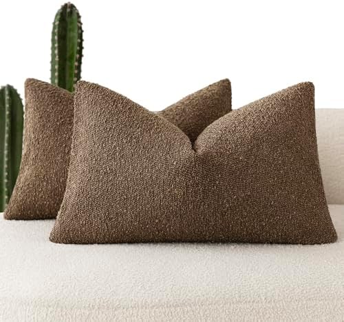 Foindtower Cozy Textured Boucle Lumbar Throw Pillow Covers 12x20 Chocolate by Foindtower