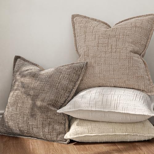 MIULEE Slubby Textured Decorative Euro Pillow Covers Taupe Grey 24x24 - Image 3