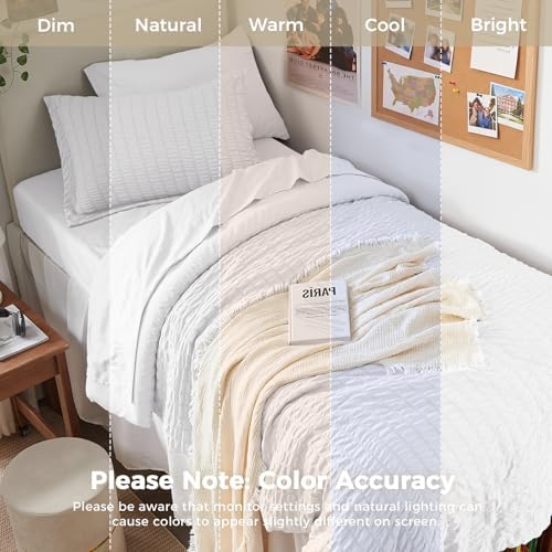 HYMOKEGE White Twin Comforter Set Seersucker 5 Pieces, All Season Luxury Bed in - Image 5