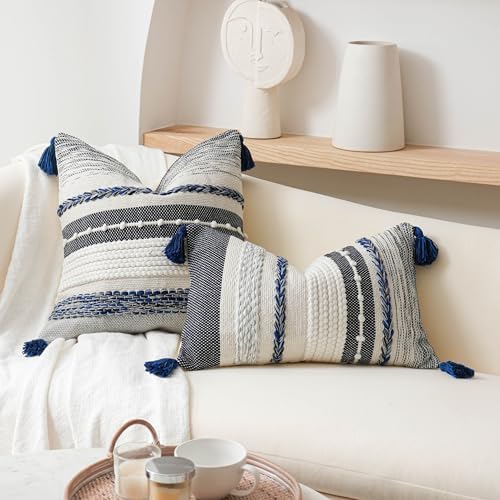 BlissBlush Navy Dark Blue Decorative Throw Pillow Cover 20x20 Square Boho - Image 4