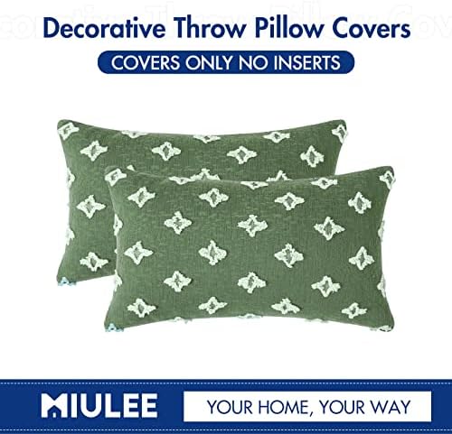 MIULEE Set of 2 Lumbar Sage Green Decorative Throw Pillow Covers Rhombic - Image 6