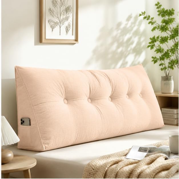 Dorm Bed Wedge Headboard Pillow Back Support Cushion，Beige：39.37x15.75in by Unknown