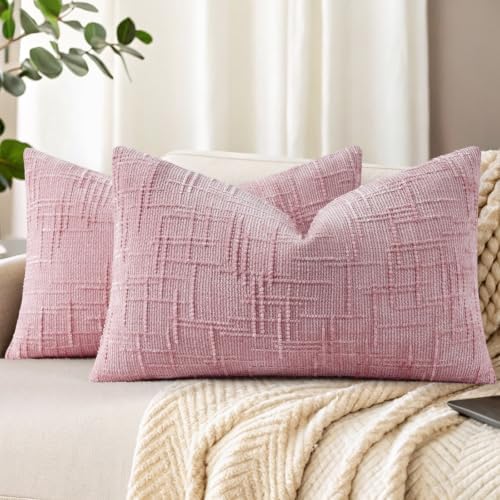 decorUhome Textured Chenille Throw Pillow Covers 12x20 Set of 2 Blush Pink by decorUhome