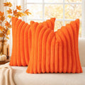 decorUhome Fall Faux Fur Throw Pillow Covers 22x22 Set of 2 Orange by decorUhome