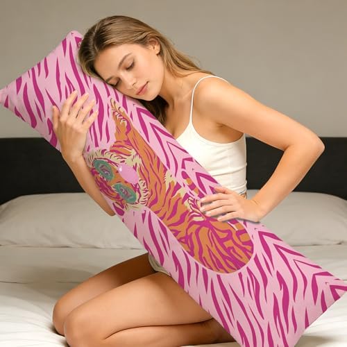 Pink and Orange Tiger 20x54 Body Pillow Cover, Gifts - Image 5
