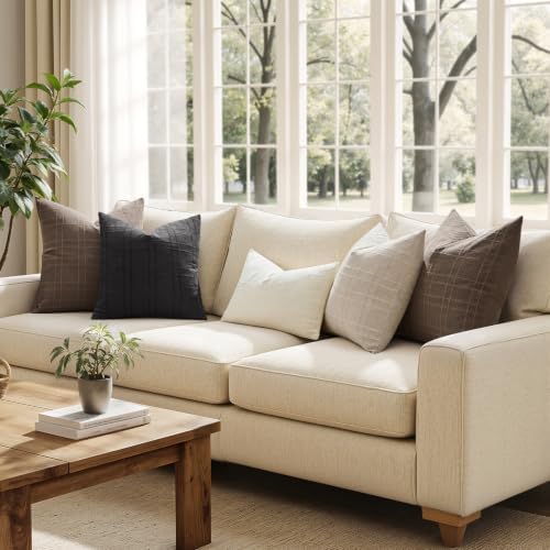 MIULEE Linen Plaid Pillow Covers Fall Decorative 20x20 Dark Coffee - Image 4