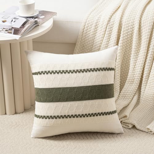 Fancy Homi Set of 2 Boho Moss Green Decorative Throw Pillow Cover 16x16 Inch - Image 2