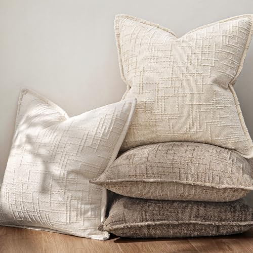 MIULEE Slubby Textured Decorative Throw Pillow Covers Beige 20x20 - Image 3