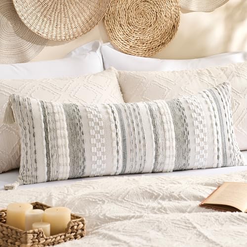 Kevin Textile Boho Tufted 14x36 Inch Lumbar Pillow Cover 1 Pack by KevinTextile