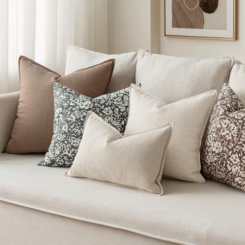 MIULEE Thick Textured Lumbar Throw Pillow Covers 20x12 Inch Natural Linen - Image 5