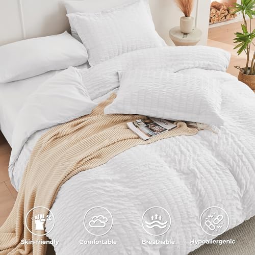 HYMOKEGE White Oversized King Comforter Set Seersucker 7 Pieces, All Season - Image 3