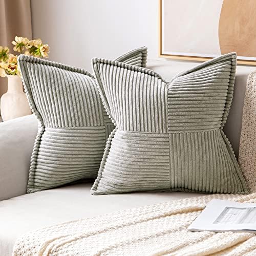 MIULEE Light Grey Corduroy Decorative Euro Sham Pillow Covers 24x24 Inch by MIULEE