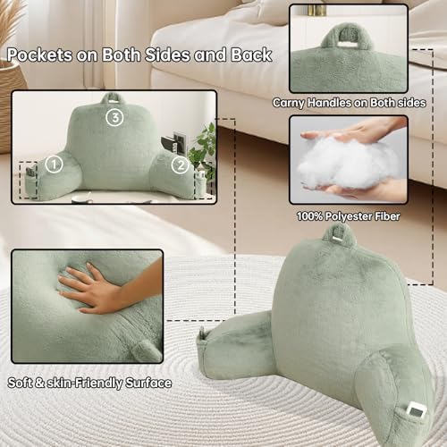 Large Plush Backrest Pillow for Sitting in Bed, Faux Fur - Image 5