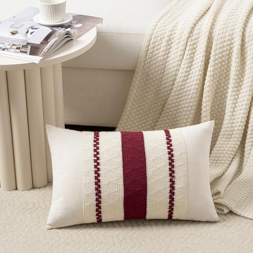 Fancy Homi Set of 2 Burgundy Boho Long Lumbar Decorative Throw Pillow Cover - Image 2