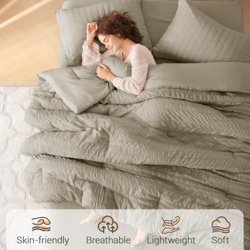 MUXHOMO 5 Pieces Twin XL Comforter Set, Seersucker Bed in a Bag Twin XL Size - Image 2