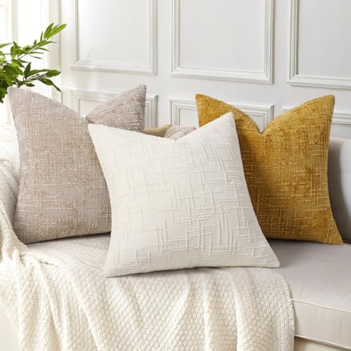 decorUhome Textured Chenille Throw Pillow Covers 20x20 Set of 2 Cream White - Image 4