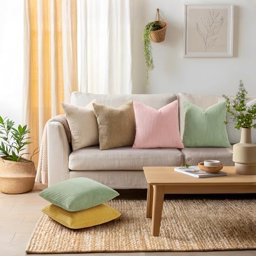 Mecatny Corduroy Decorative Throw Pillow Covers 26x26 Set of 2 Sage Green - Image 2