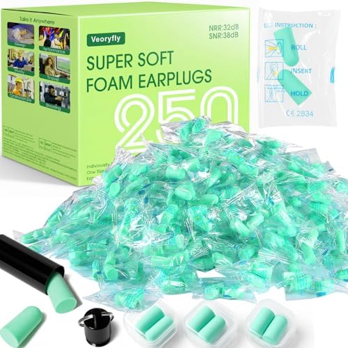 Ultra Soft Foam Ear Plugs, 250 Pairs Individually Wrapped 32dB by VeoryFly