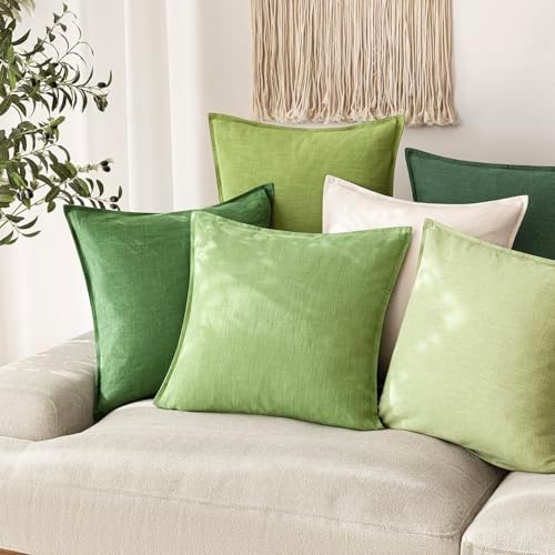 Foindtower Linen Solid Decorative Throw Pillow Covers 24x24 Inch Lime Green - Image 5