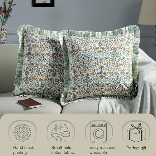 Ridhi Block Print Goldenrod Yellow Throw Pillow Cover 16" x 16" Decorative - Image 5
