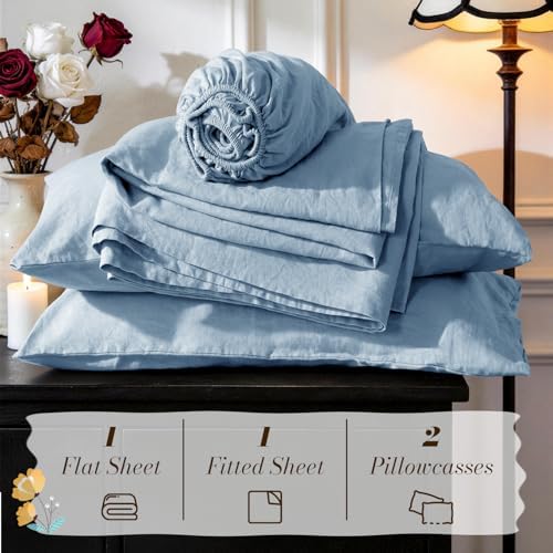 SONORO KATE 100% French Linen Cal King Size Sheets Set, Natural Flax Bedding - Image 7