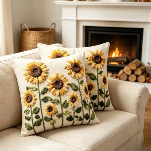 2D Flat Sunflower Linen Throw Pillow Covers 18x18 Set of 2 - Image 5