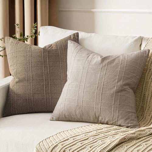 MIULEE Linen Plaid Pillow Covers Decorative Euro 24x24 Natural Linen - Image 3