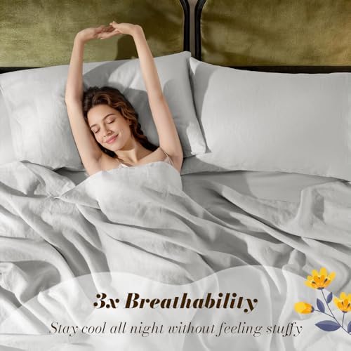 SONORO KATE 100% French Linen King Size Sheets Set, Natural Flax Bedding - Image 3