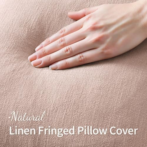 MIULEE Linen Fringe Decorative Lumbar Throw Pillow Covers Light Pink 12x20 - Image 2