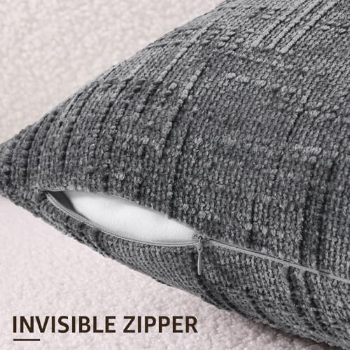 decorUhome Textured Chenille Throw Pillow Covers 18x18 Set of 2 Dark Grey - Image 3