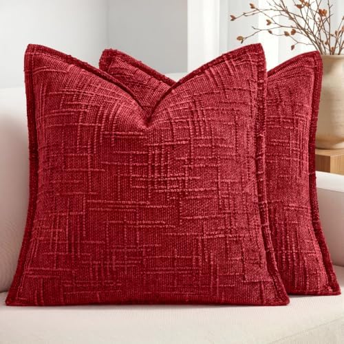 MIULEE Slubby Textured Decorative Throw Pillow Covers Red 18x18 by MIULEE