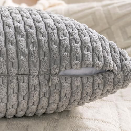 Set of 4 Grey Decorative Throw Pillow Covers 20x20 Inch Corduroy Pillow Covers - Image 4