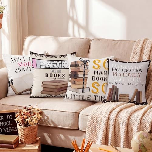 Tranqun 4 Pcs Book Throw Pillow Covers Classroom Reading Decor - Image 4