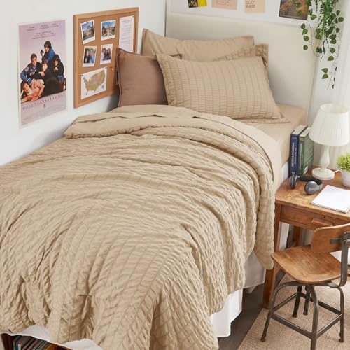 HYMOKEGE Khaki Twin XL Comforter Set Seersucker 5 Pieces, All Season Luxury Bed by HYMOKEGE
