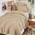 HYMOKEGE Khaki Twin XL Comforter Set Seersucker 5 Pieces, All Season Luxury Bed by HYMOKEGE